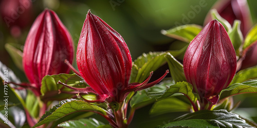 Fresh roselle  Hibiscus sabdariffa   Herbal plant  ingredient in beverage