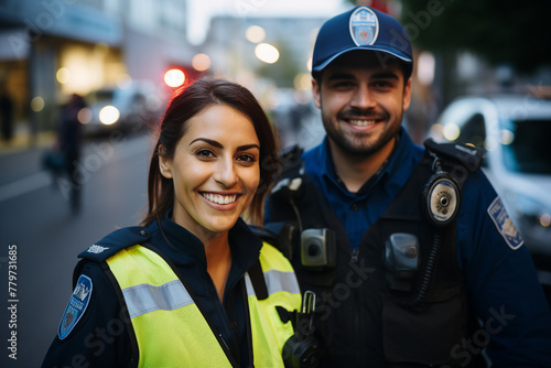 Fictional person Police man woman made with Ai generative technology serious face expression