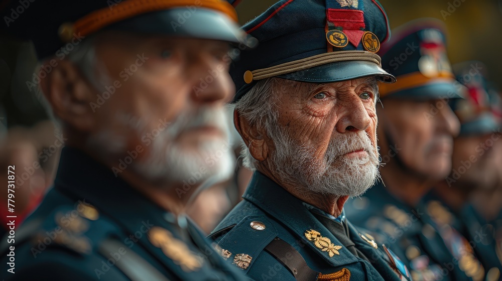 Veterans of all ages stand in formation, their uniforms adorned with medals and ribbons, a living testament to the courage and sacrifice that define the spirit of Memorial Day. Veterans of all ages stand in formation, their uniforms adorned with medals and ribbons, a living testament to the courage and sacrifice that define the spirit of Memorial Day.