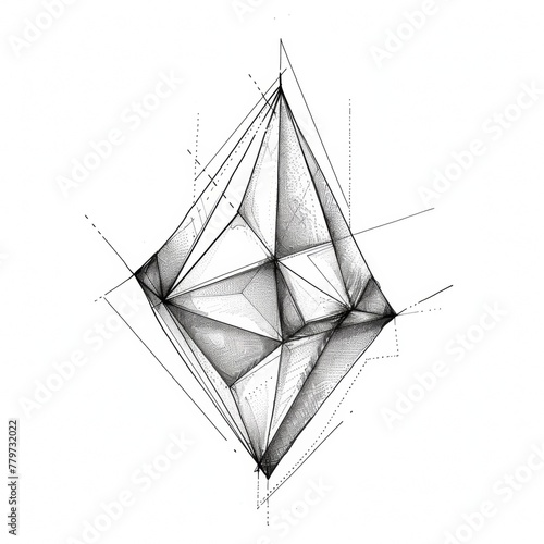 Stylized line art illustration of a three-dimensional polyhedron or crystal tattoo design