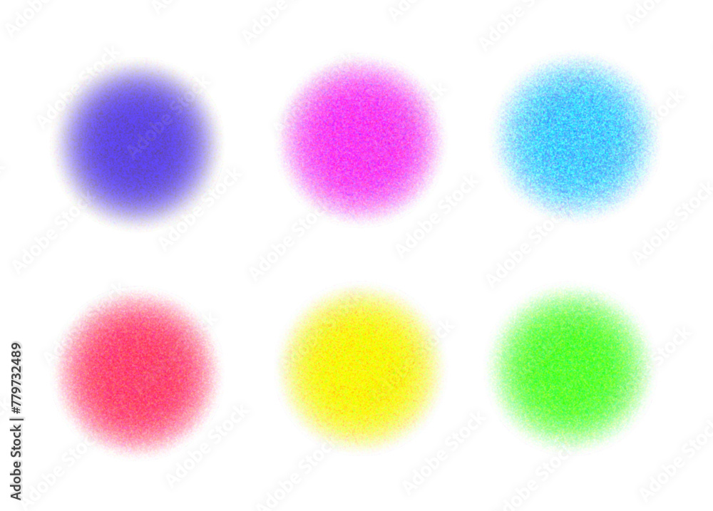 Set of bright grainy monochromatic circle. Radial blur gradient. Textured multicolored soft circle.Set of bright grainy monochromatic circle. Radial blur gradient. Textured multicolored soft circle.