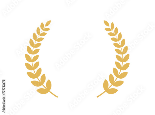 Golden Laurel Wreath. Award, winner, achievement, emblem. Wheat ears icon. Vector illustration