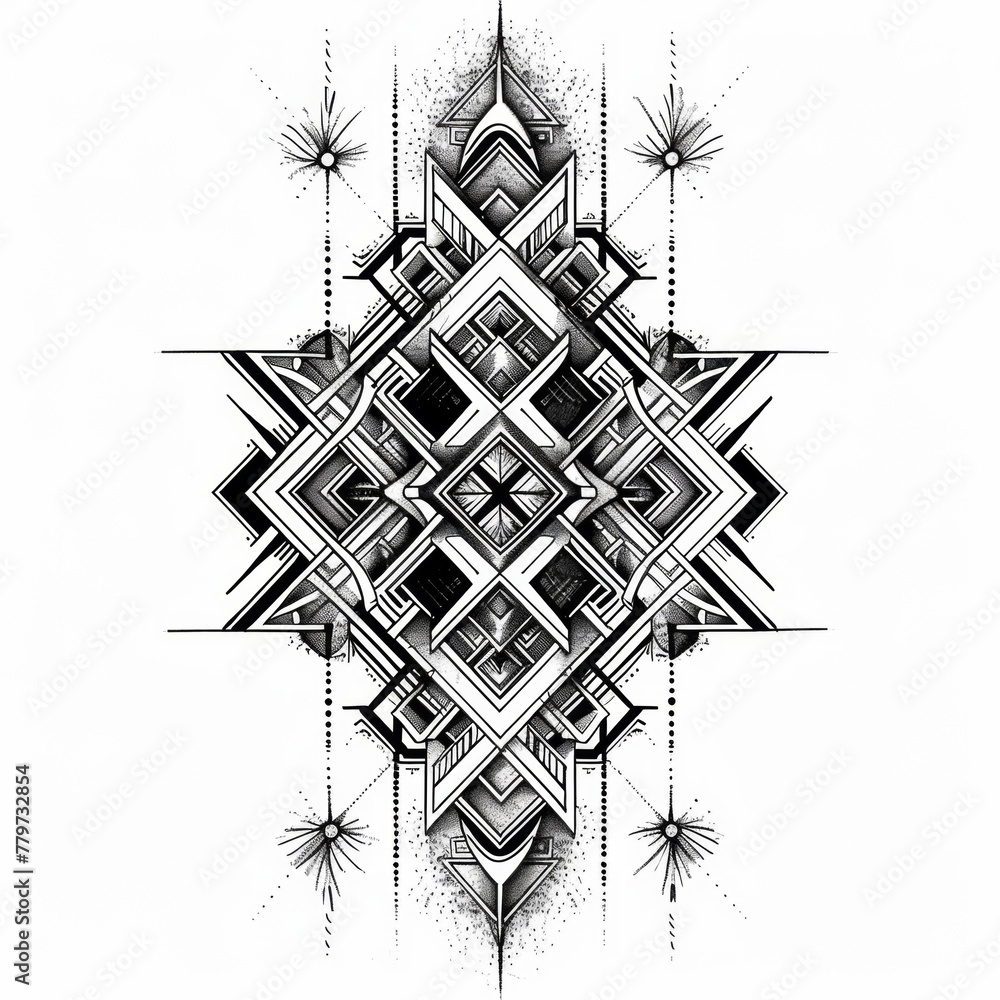Interlocking pattern of ancient symbols, glyphs or runes tattoo design ...
