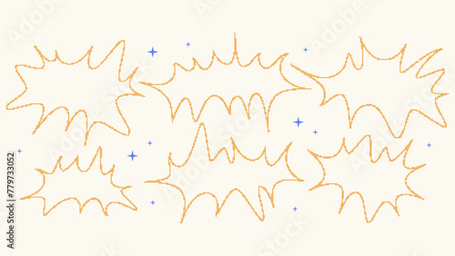Bitmap graffiti abstract clouds. Set of trendy different bitmap graphic elements in a futuristic style with a pixel effect for collage, retro design. 8 bit. Vector illustration. Y2K concept.
