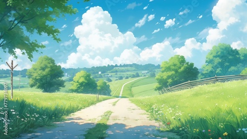 夏の田舎道の風景_1