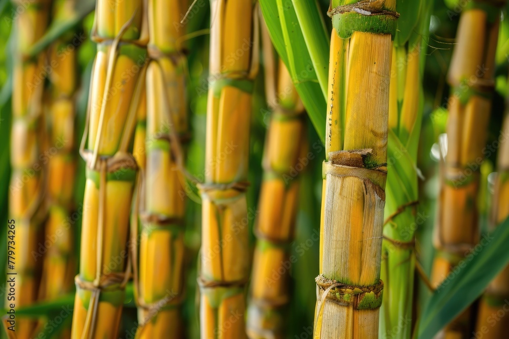 Fototapeta premium Sugar cane stalks on plantation.