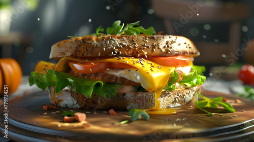 Realistic fall breakfast sandwich recipe - Ai Generated