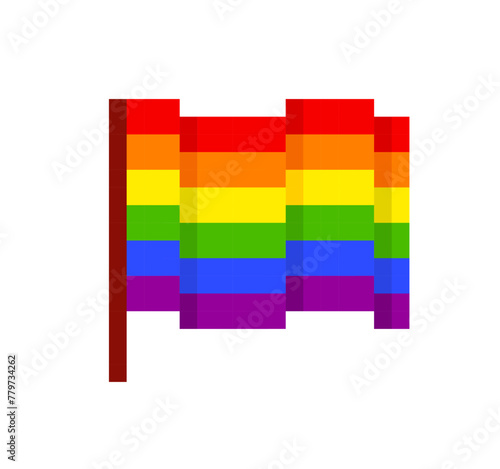 Vector rainbow pixel LGBTQ flag community symbol 8-bit game style. Gay Pride flag and LGBT rainvow badge and sticker design