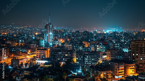 Arab city night view, bustling city,