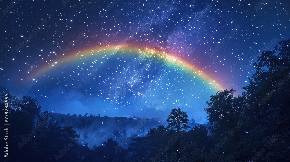 Radiant Lunar Rainbow Illuminates the Starry Night Skies