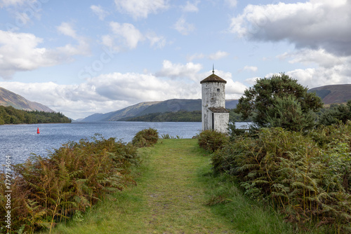 Gairlochy Lighthouse on the Caledonian Canal Looking up Loch Lochy