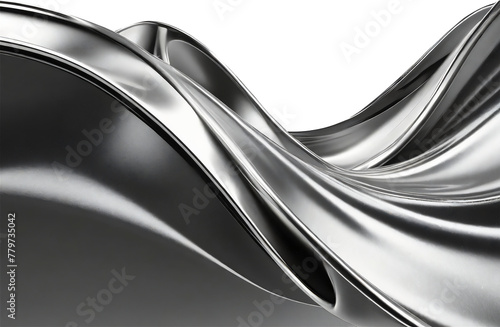 Abstract fluid metal bent form. Metallic shiny curved wave in motion. Cut out design element steel texture effect. © SolaruS