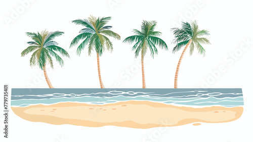 Fototapeta Naklejka Na Ścianę i Meble -  Sea beach with palm trees flat vector isolated on white