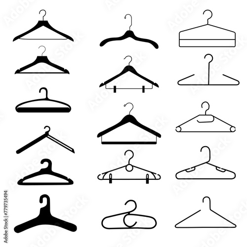Clothes hangers silhouette set. Set collections hanger icon vector illustration