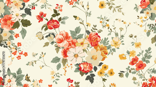 Seamless vintage floral background flat vector isolated