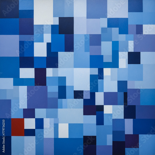 squares and rectangles of different colors of blue and one red