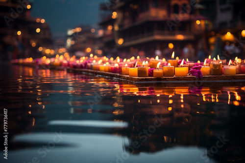 Illustration of colorful candles at Diwali, the festival of lights. 