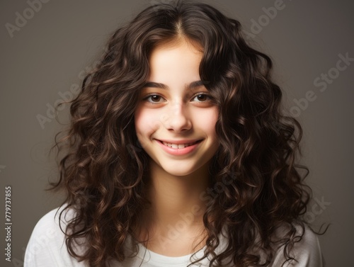 Young Girl With Curly Hair Smiling