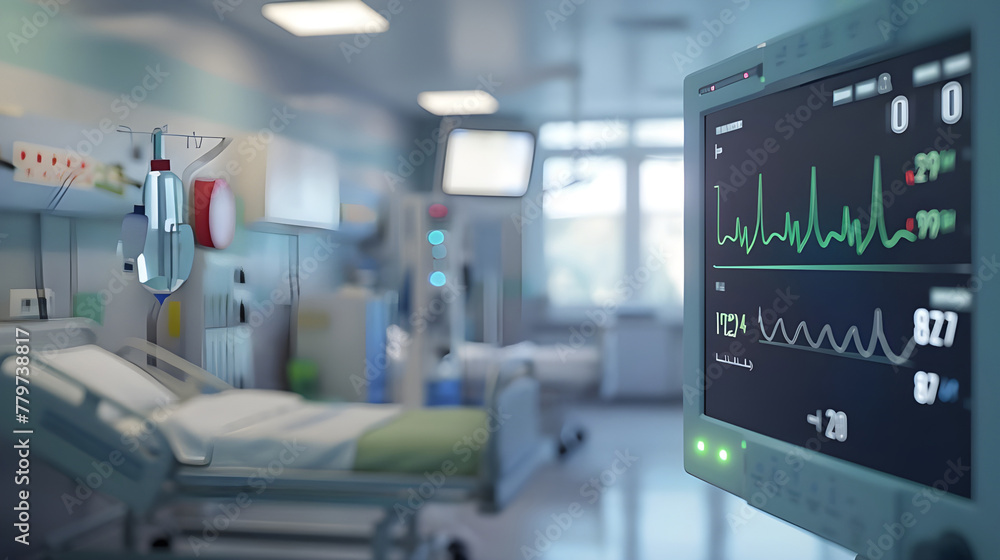 Hospital room with modern vital signs monitor - Ai generated Hospital room with modern vital signs monitor - Ai generated