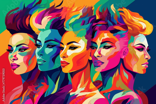 Colorful Unity: Diverse Women's Profiles in Vivid Vector Art © ekhtiar