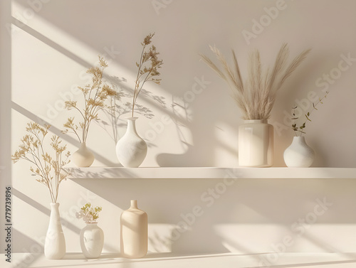 Minimalist shelves with decorative vases - Ai generated