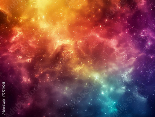 A colorful space background with stars and a rainbow
