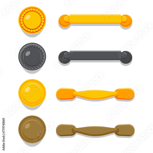 Furniture handles and knobs vector cartoon set isolated on a white background. © Roi_and_Roi