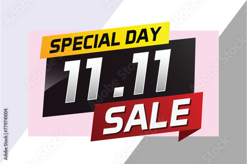 11.11 Special day sale word concept vector illustration with ribbon and 3d style for use landing page, template, ui, web, mobile app, poster, banner, flyer, background, gift card, coupon

