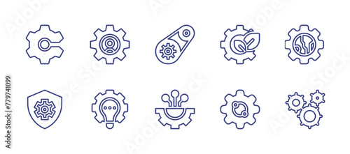 Gear line icon set. Editable stroke. Vector illustration. Containing idea, technology, gear, consulting, shield, setting.
