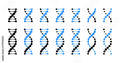 Medical genetic helix model of human dna and rna chain spirals. Bio technology lab tests or healthcare research icons. Double strand connected dots in molecule
