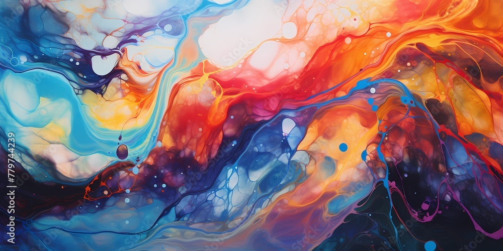 Glittering trails of light illuminate the canvas, enhancing the vibrant colors of this mesmerizing marble ink abstract symphony.
