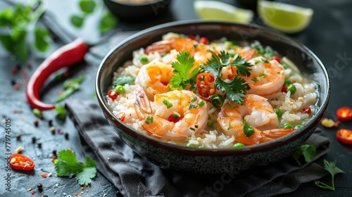 Savory Thai Fried Rice Porridge with Succulent Shrimp and Vibrant Vegetables a Comforting and Flavorful Dish Showcasing the Vibrant Cuisine of