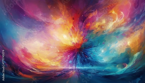 A vibrant digital painting showcasing an explosion of colors resembling a celestial event, perfect for expressing energy and creativity. AI Generation