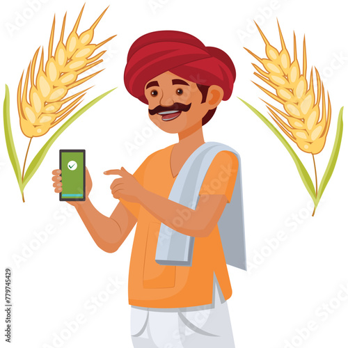 Indian farmer showing smartphone Technology concept