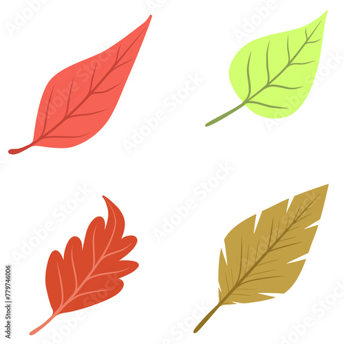 Doodle leaves set illustration watercolor botanical drawing that can be used for sticker, icon, decorative, etc. with green yellow orange colors