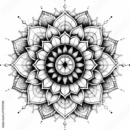 Symmetrical mandala or medallion design featuring symbolic elements tattoo design photo