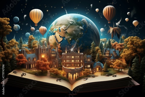 World of Imagination: An Open Book Bursting with Stories and Adventure © ekhtiar
