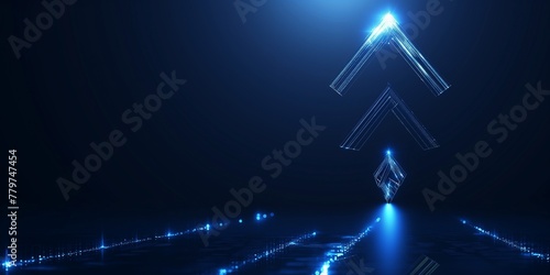 light up 3 arrow from down to up on a dark blue background. business growth competition concept 
