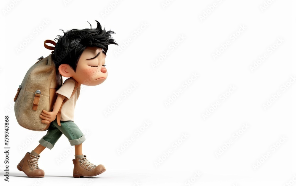 Young boy with school bag, stylized cartoon character, school kid 3d rendering Young boy with school bag, stylized cartoon character, school kid 3d rendering