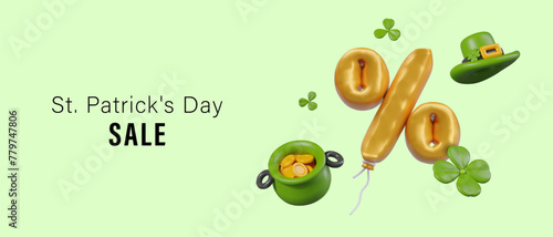 St. Patrick Day spring sale. Bright advertising poster with 3D illustration and place for text photo