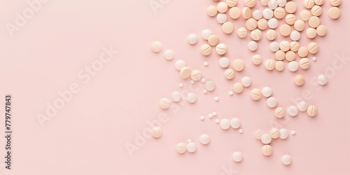 minimalistic picture with beige pills and light pink background