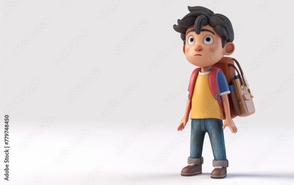 Young boy with school bag, stylized cartoon character, school kid 3d rendering Young boy with school bag, stylized cartoon character, school kid 3d rendering