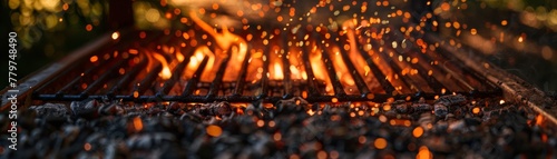 Embers under the grill cast a soft glow