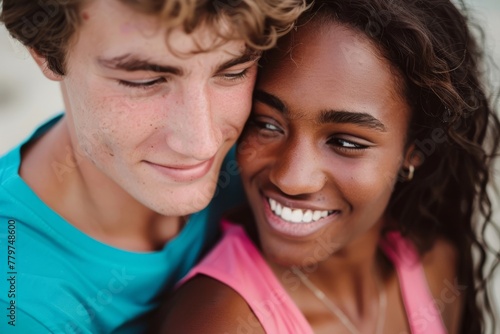 Affectionate mixed-race couple enjoying a moment of closeness