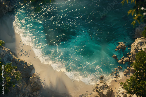 Stunning aerial view of a picturesque sea and sandy beach, capturing natural beauty and coastal serenity © River Girl
