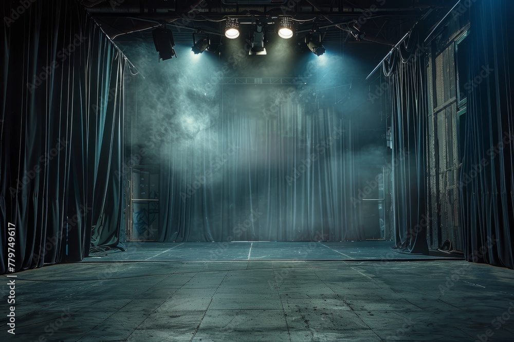 Theatrical Stage Bathed in Warm Spotlight