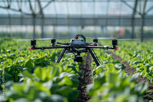 AI-Driven Drone Technology Over Lush Farm at Sunrise