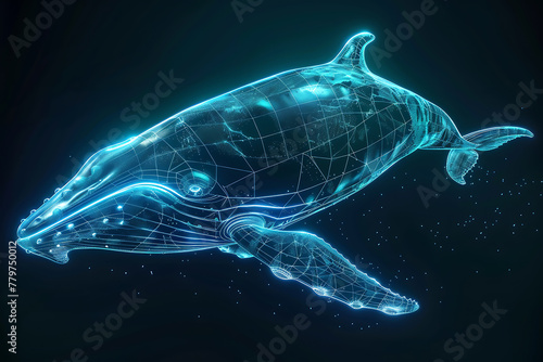 Glowing wireframe visualization of a majestic whale against a translucent background, evoking underwater serenity and awe © River Girl