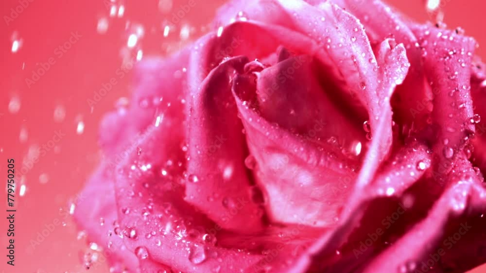 Super slow motion droplets of water fall on a freshly cut rose flower. Filmed on a high-speed camera at 1000 fps. High quality FullHD footage Super slow motion droplets of water fall on a freshly cut rose flower. Filmed on a high-speed camera at 1000 fps. High quality FullHD footage