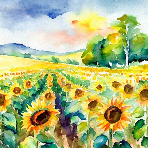 Namalowane pole słoneczników ilustracja
